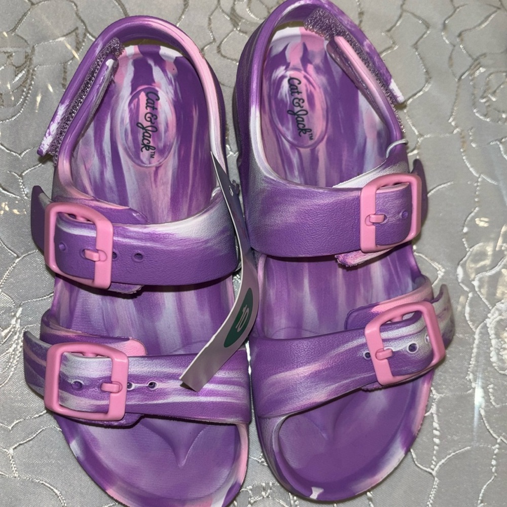 Brand new with tags cat and jack purple and pink toddler girls water shoes sz10